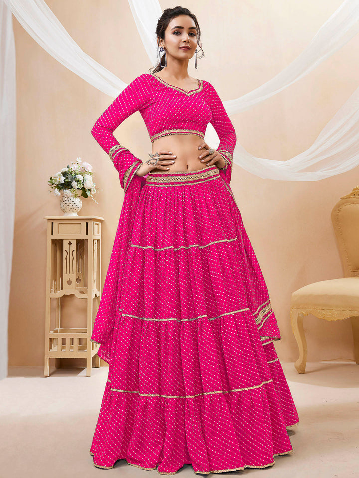 Pink Georgette Embroidered Semi Stitched Lehenga Choli with Dupatta
