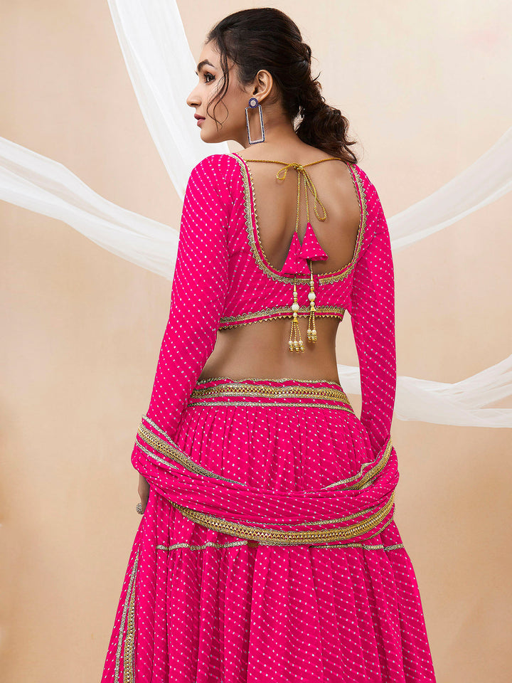 Pink Georgette Embroidered Semi Stitched Lehenga Choli with Dupatta