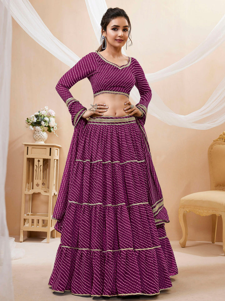 Purple Georgette Embroidered Semi Stitched Lehenga Choli with Dupatta