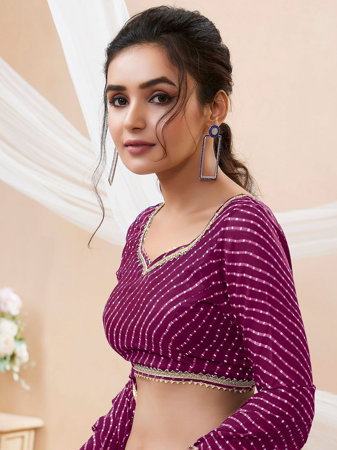 Purple Georgette Embroidered Semi Stitched Lehenga Choli with Dupatta