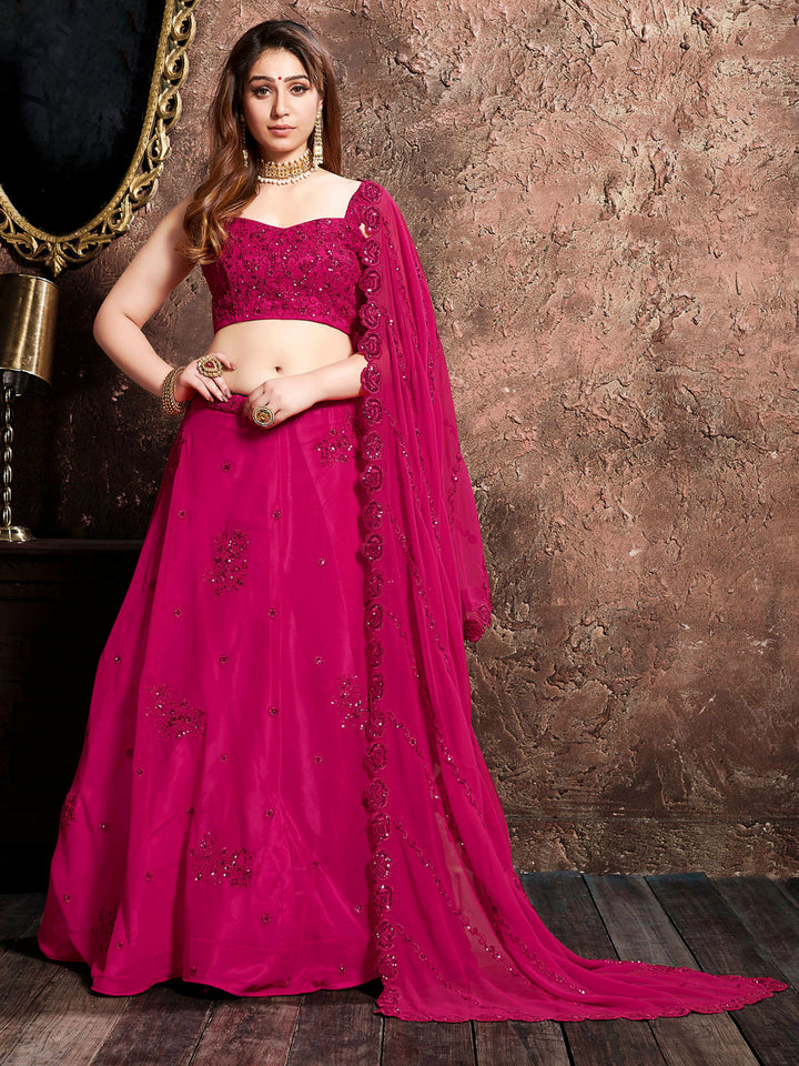 Pink Georgette Embroidered Semi Stitched Lehenga Choli with Dupatta