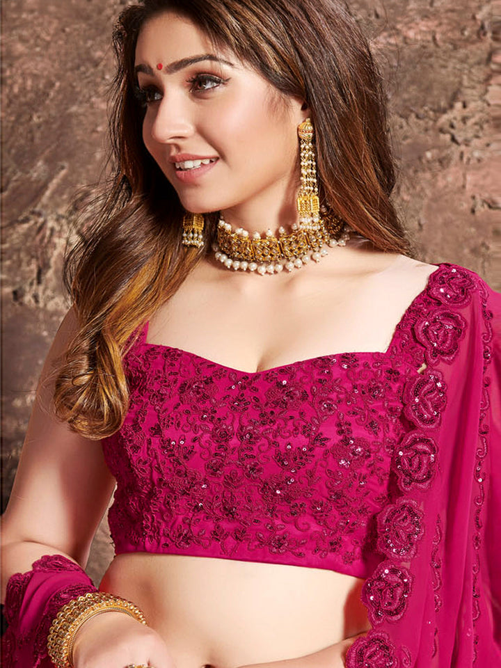 Pink Georgette Embroidered Semi Stitched Lehenga Choli with Dupatta