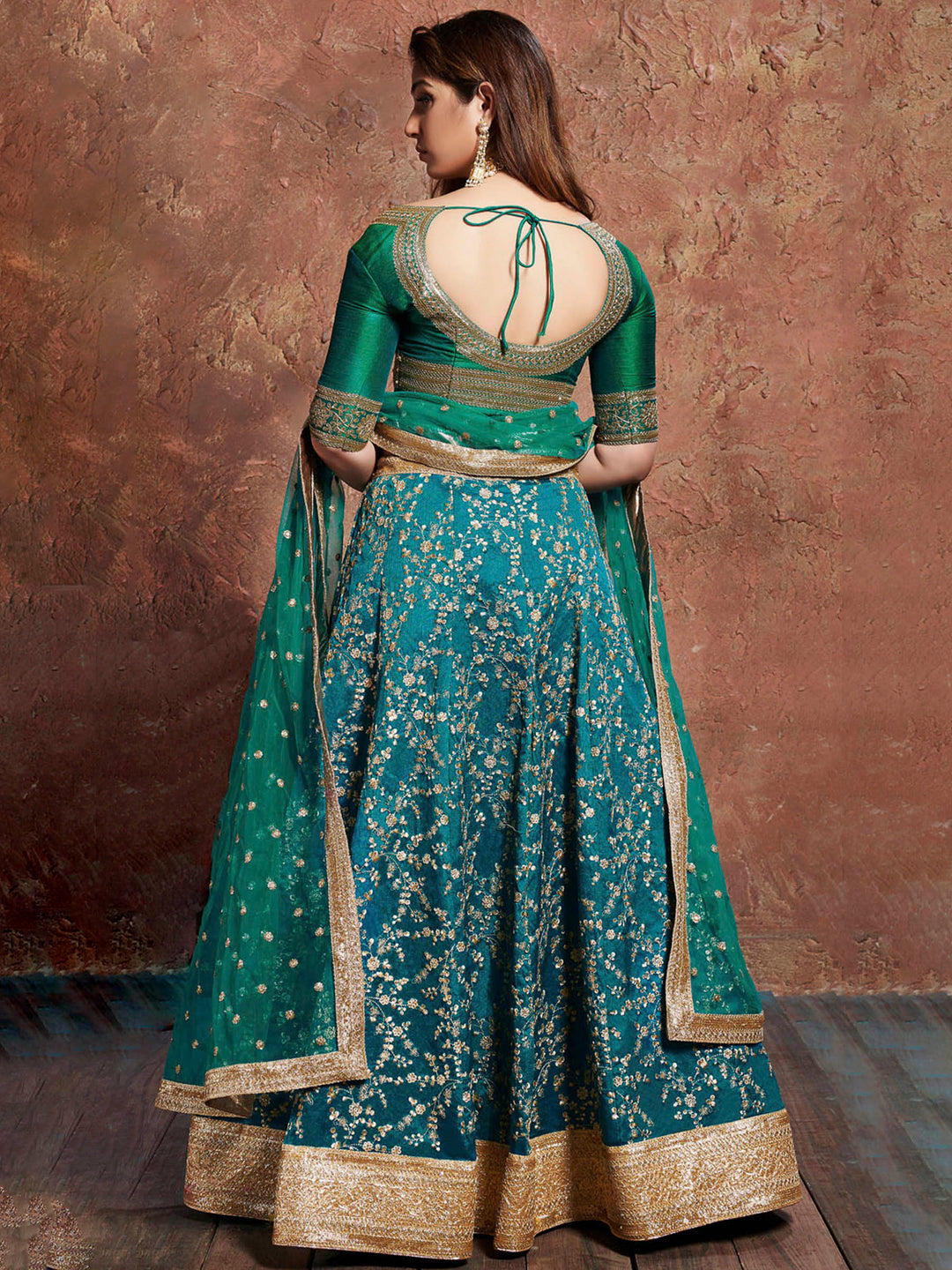 Turquoise Art Silk Embroidered Semi Stitched Lehenga Choli with Dupatta