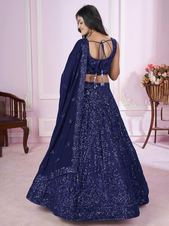 Blue Georgette Embroidered Semi Stitched Lehenga Choli with Dupatta