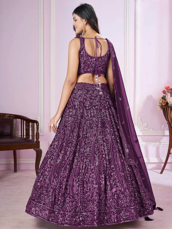 Purple Georgette Embroidered Semi Stitched Lehenga Choli with Dupatta