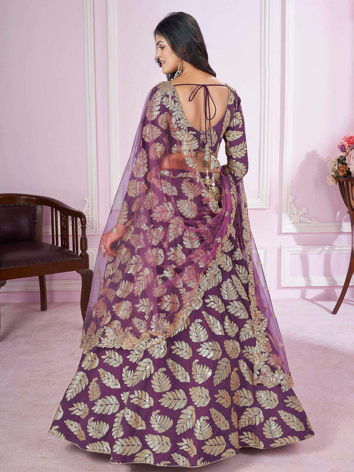 Purple Georgette Embroidered Semi Stitched Lehenga Choli with Dupatta