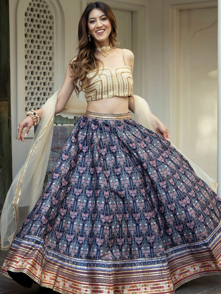 Beige Art Silk Embroidered Semi Stitched Lehenga Choli with Dupatta