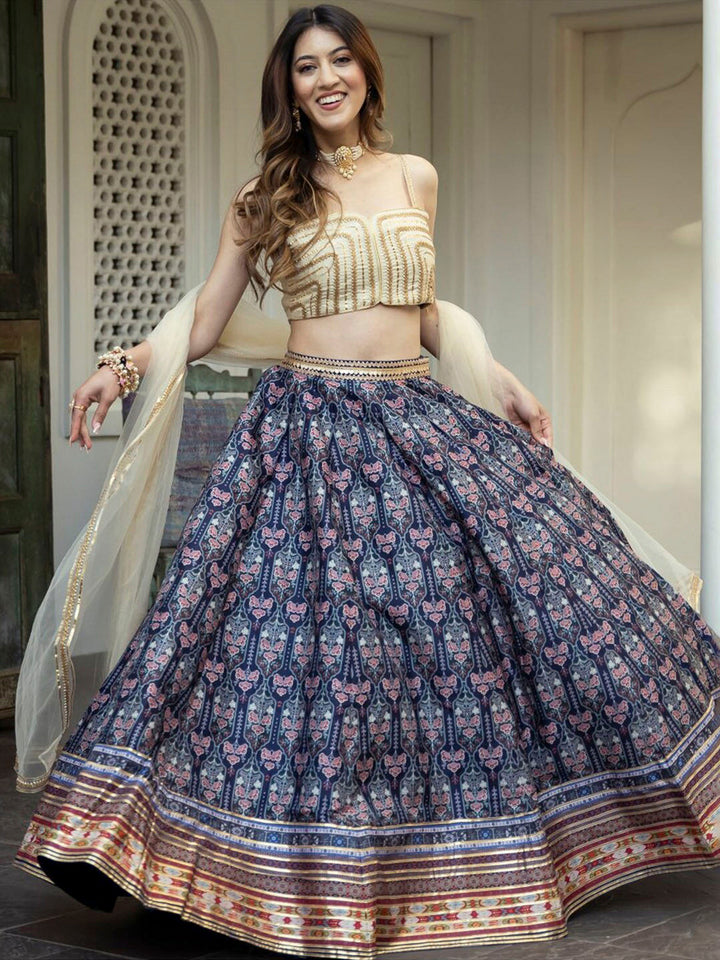 Beige Art Silk Embroidered Semi Stitched Lehenga Choli with Dupatta