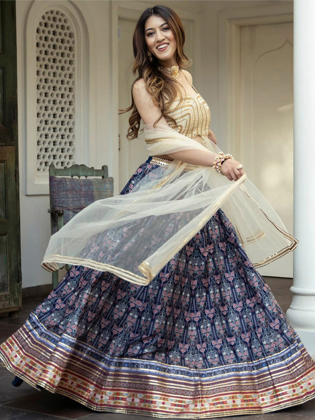 Beige Art Silk Embroidered Semi Stitched Lehenga Choli with Dupatta