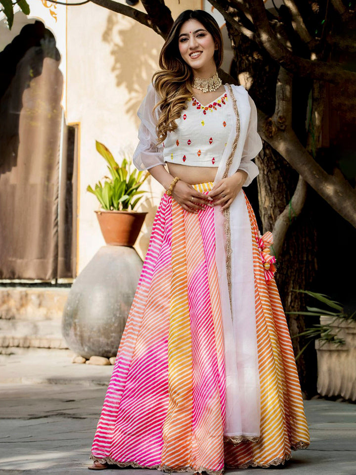 White Organza Embroidered Semi Stitched Lehenga Choli with Dupatta