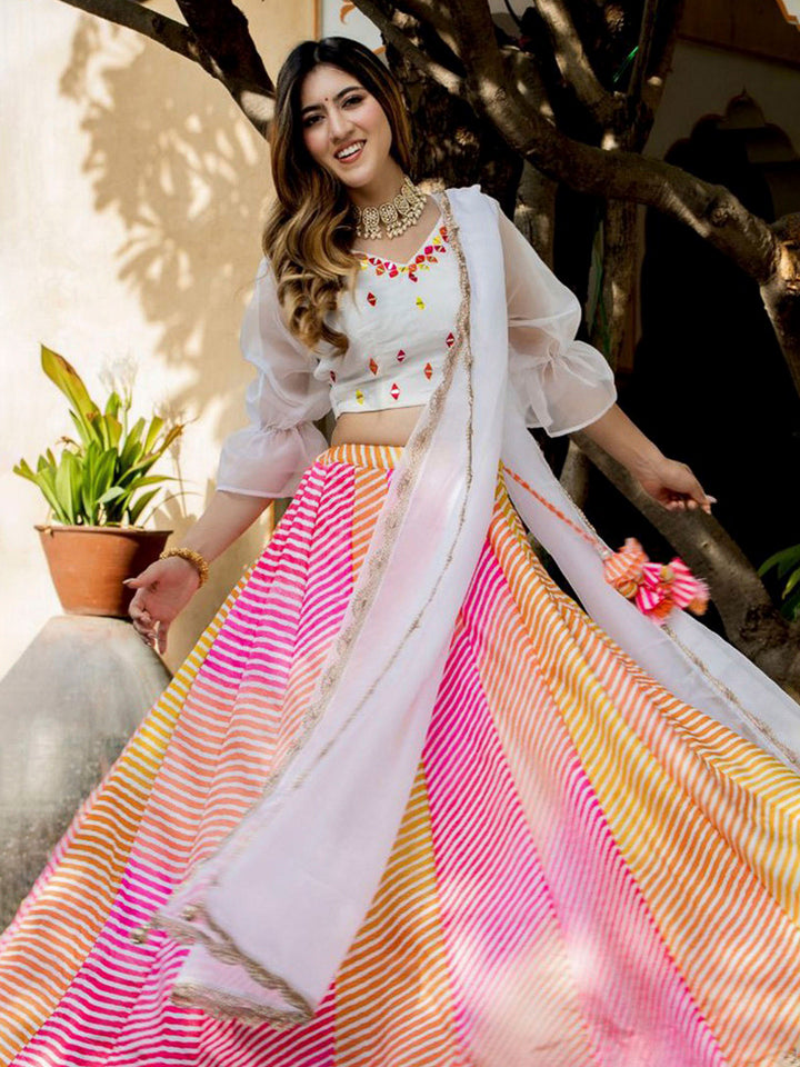 White Organza Embroidered Semi Stitched Lehenga Choli with Dupatta