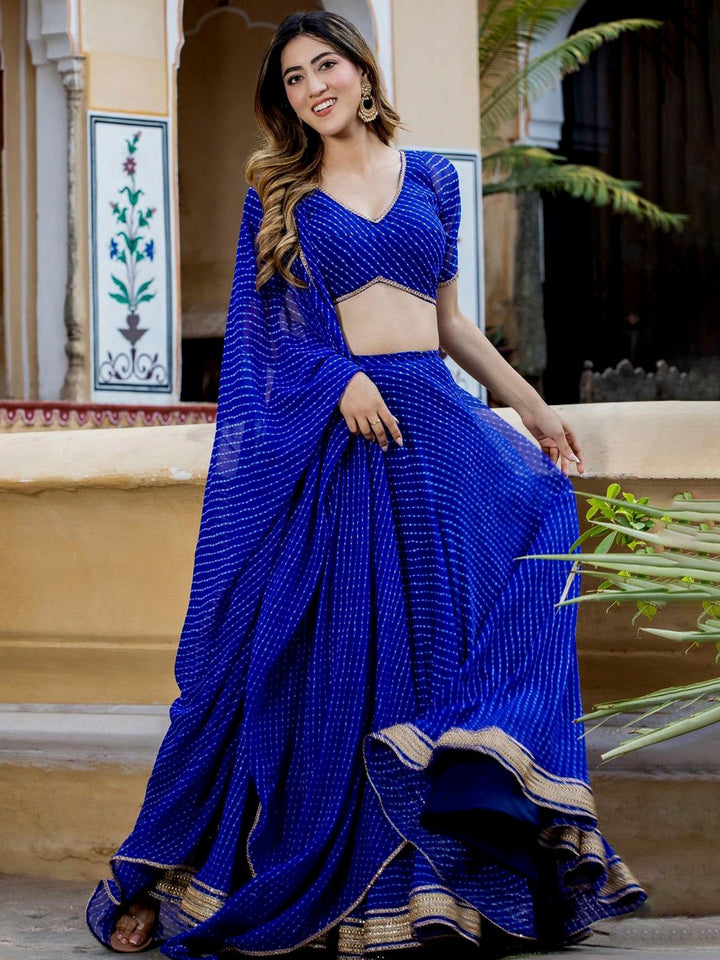 Blue Georgette Embroidered Semi Stitched Lehenga Choli with Dupatta