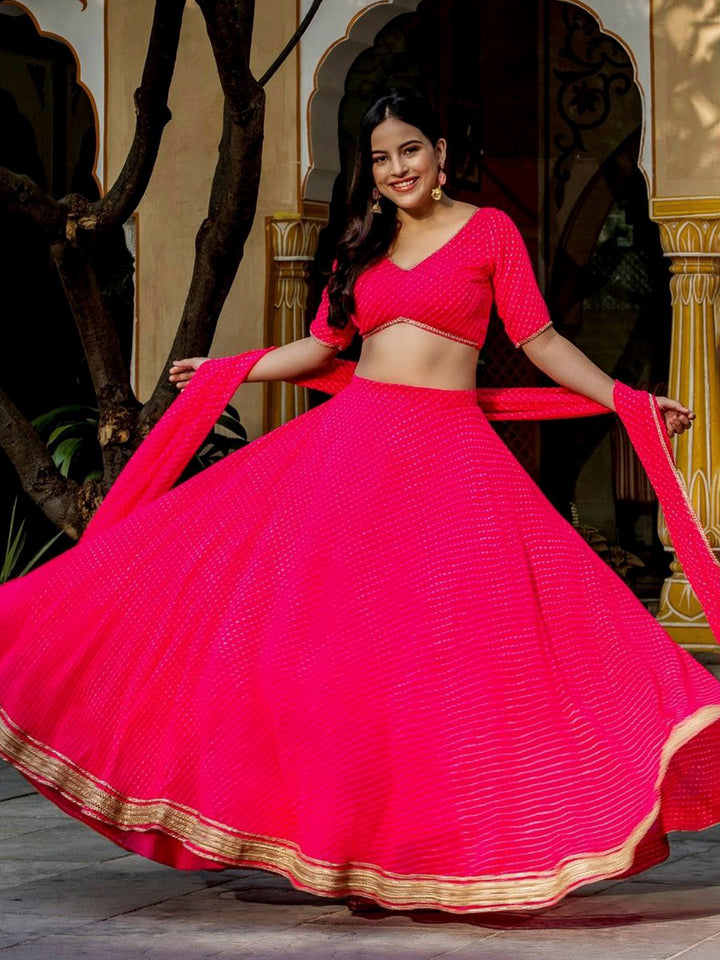 Pink Georgette Embroidered Semi Stitched Lehenga Choli with Dupatta