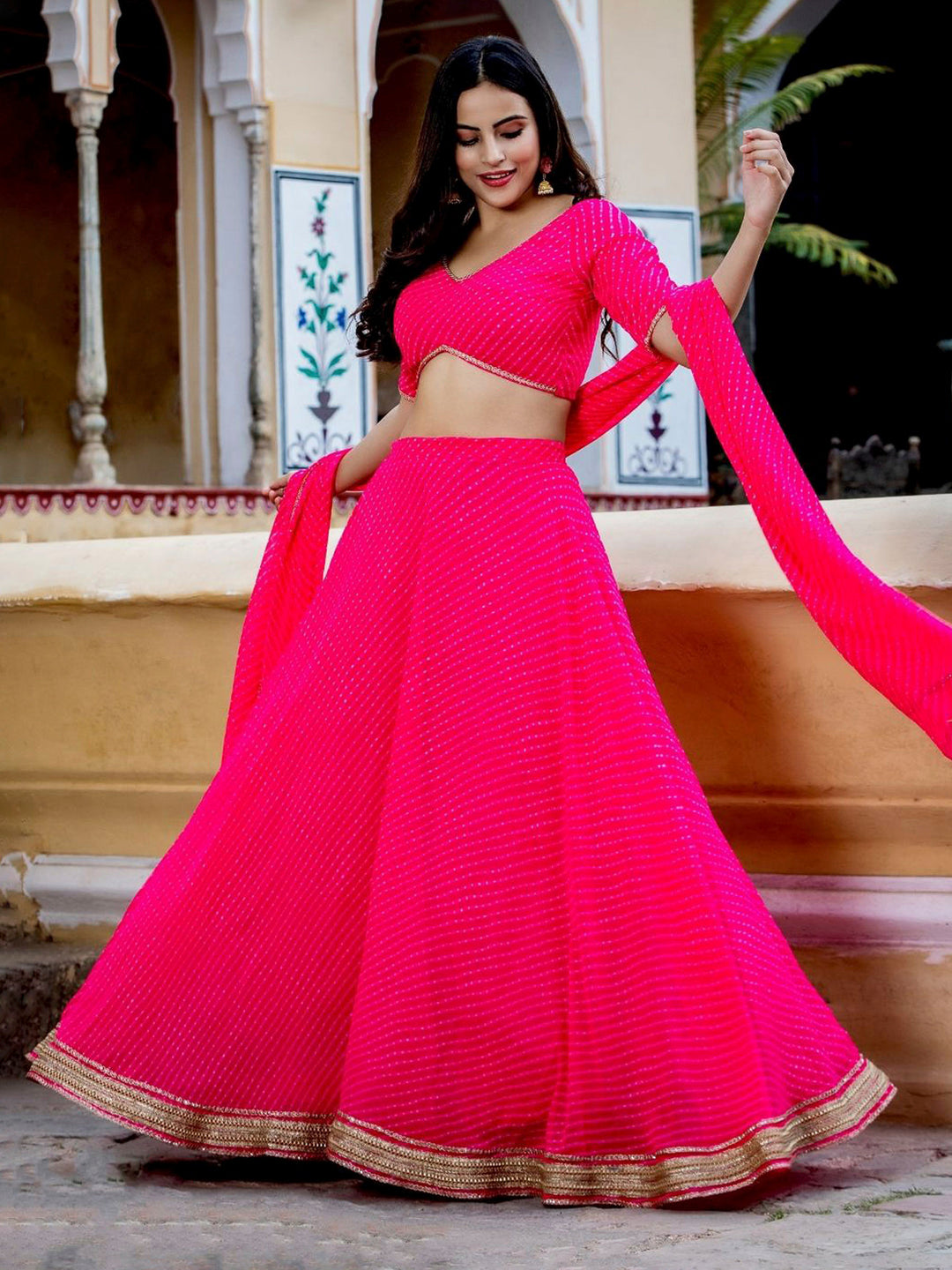 Pink Georgette Embroidered Semi Stitched Lehenga Choli with Dupatta