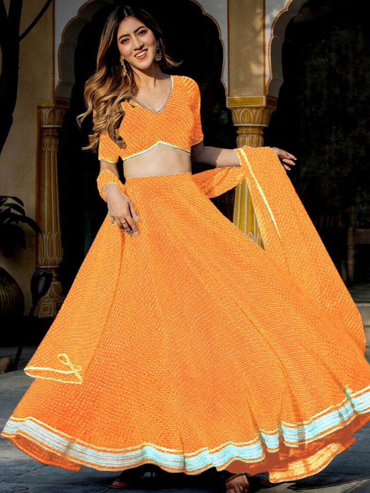 Yellow Georgette Embroidered Semi Stitched Lehenga Choli with Dupatta