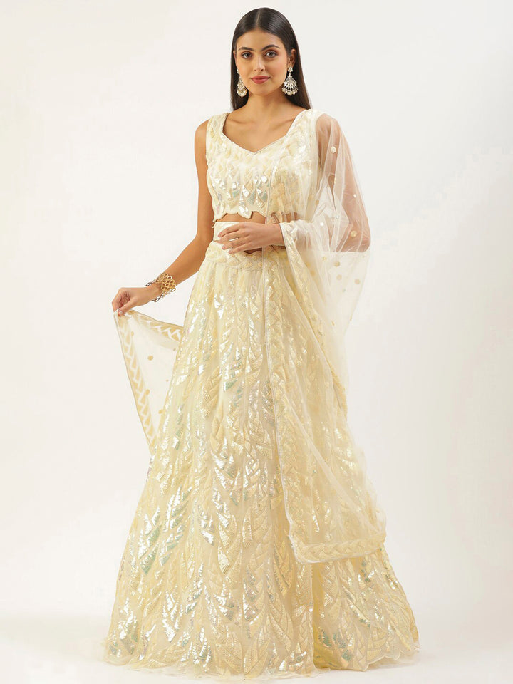 Yellow Net Embroidered Semi Stitched Lehenga Choli with Dupatta
