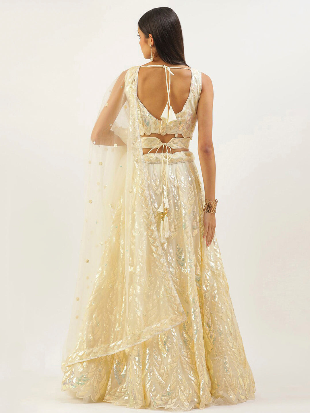 Yellow Net Embroidered Semi Stitched Lehenga Choli with Dupatta