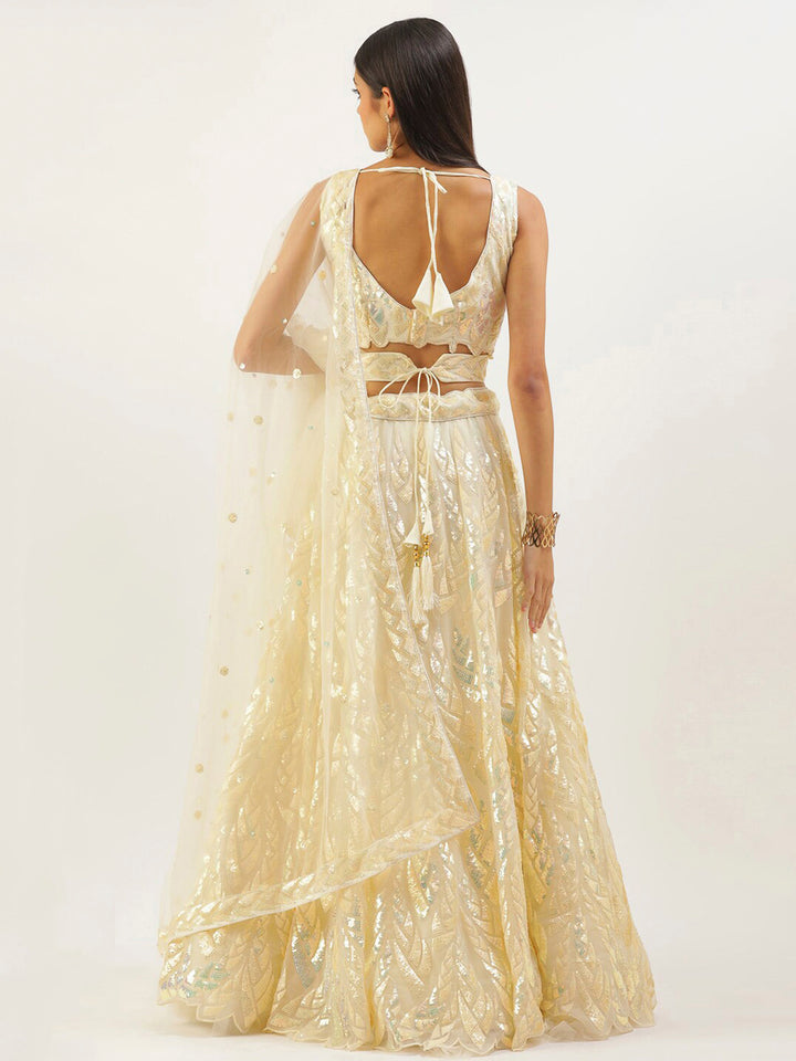 Yellow Net Embroidered Semi Stitched Lehenga Choli with Dupatta