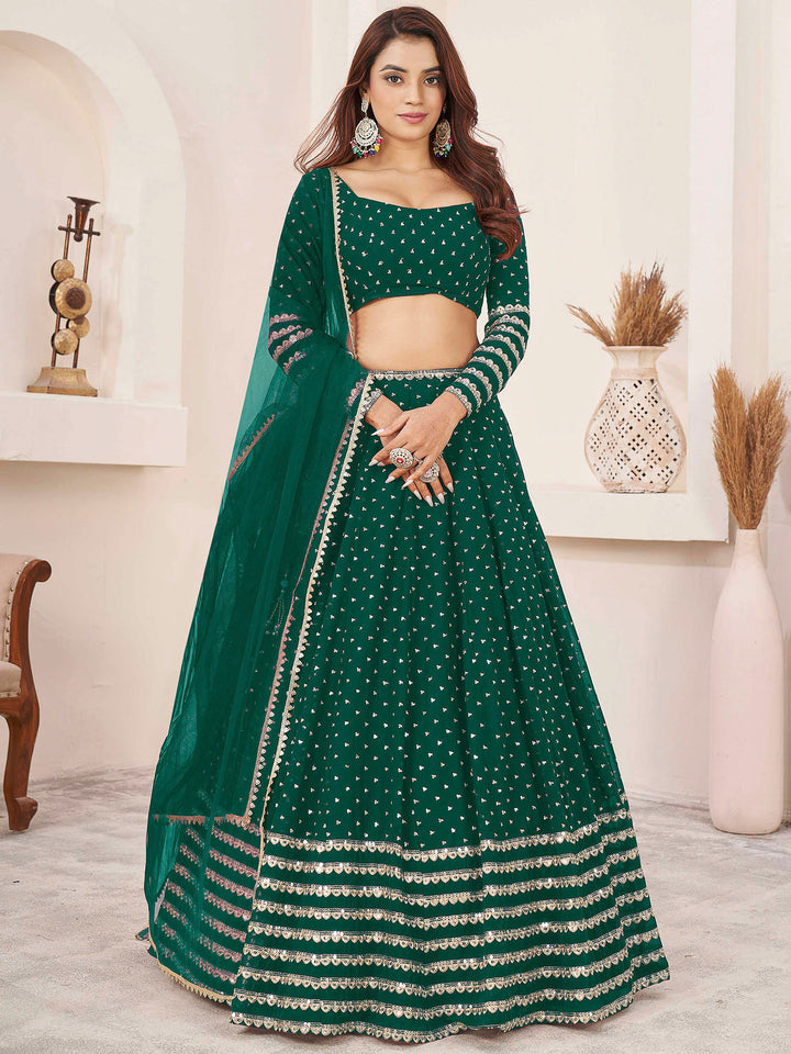 Green Georgette Embroidered Semi Stitched Lehenga Choli with Dupatta