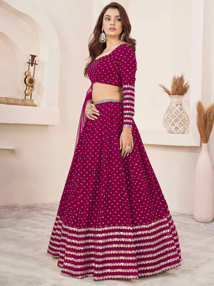 Pink Georgette Embroidered Semi Stitched Lehenga Choli with Dupatta