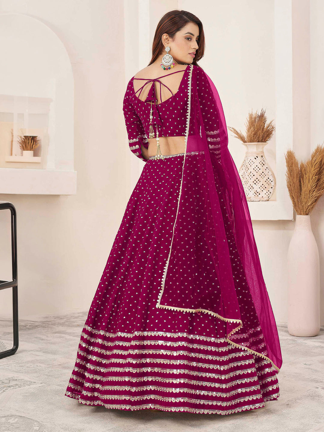Pink Georgette Embroidered Semi Stitched Lehenga Choli with Dupatta