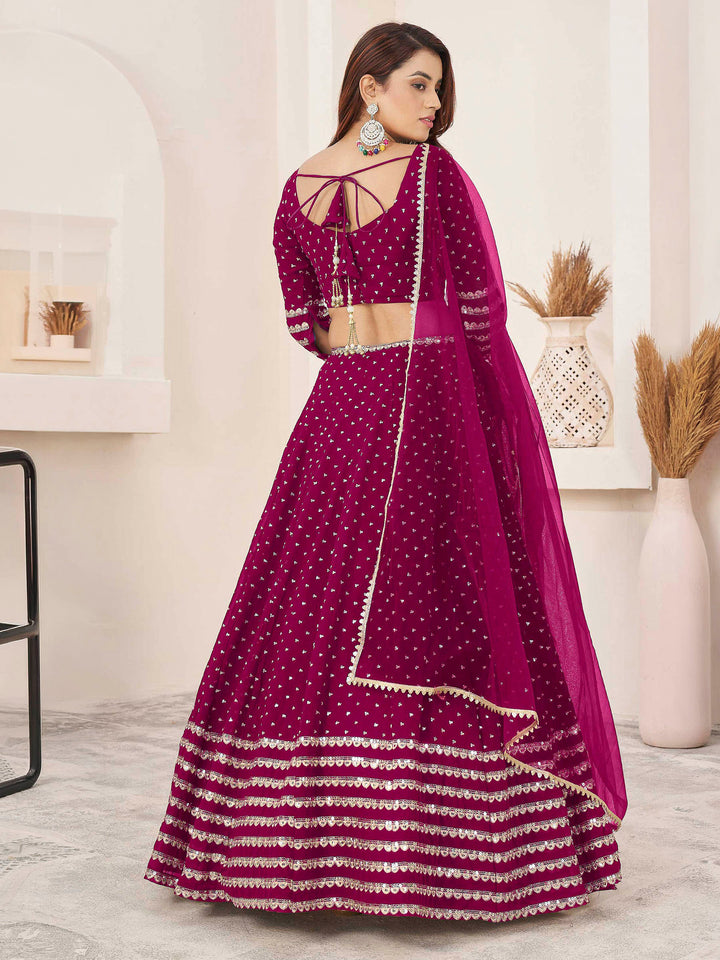 Pink Georgette Embroidered Semi Stitched Lehenga Choli with Dupatta