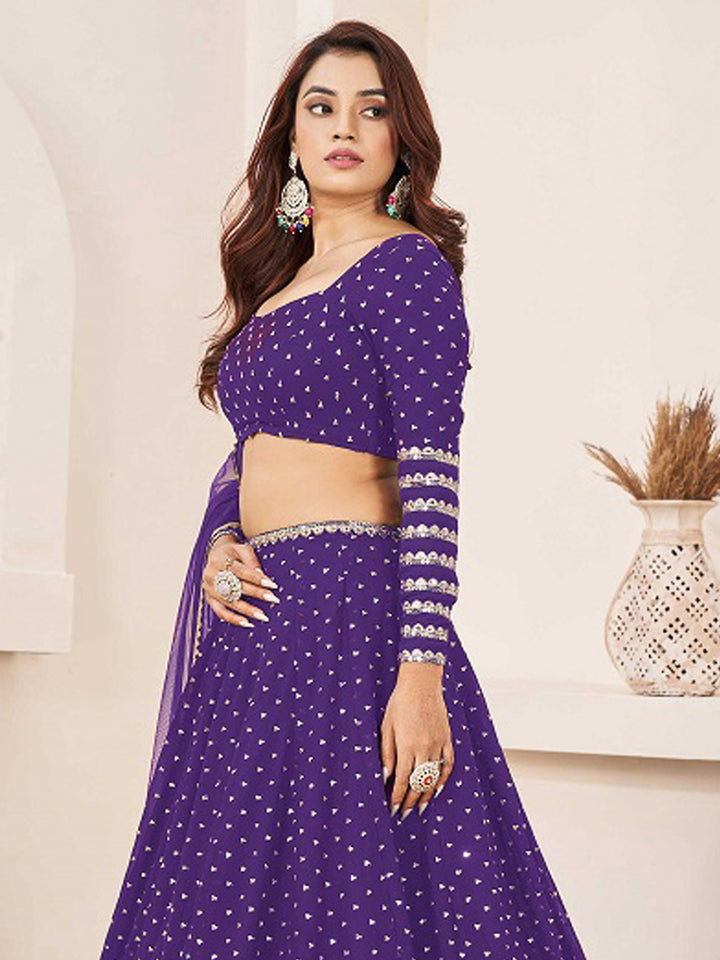 Purple Georgette Embroidered Semi Stitched Lehenga Choli with Dupatta