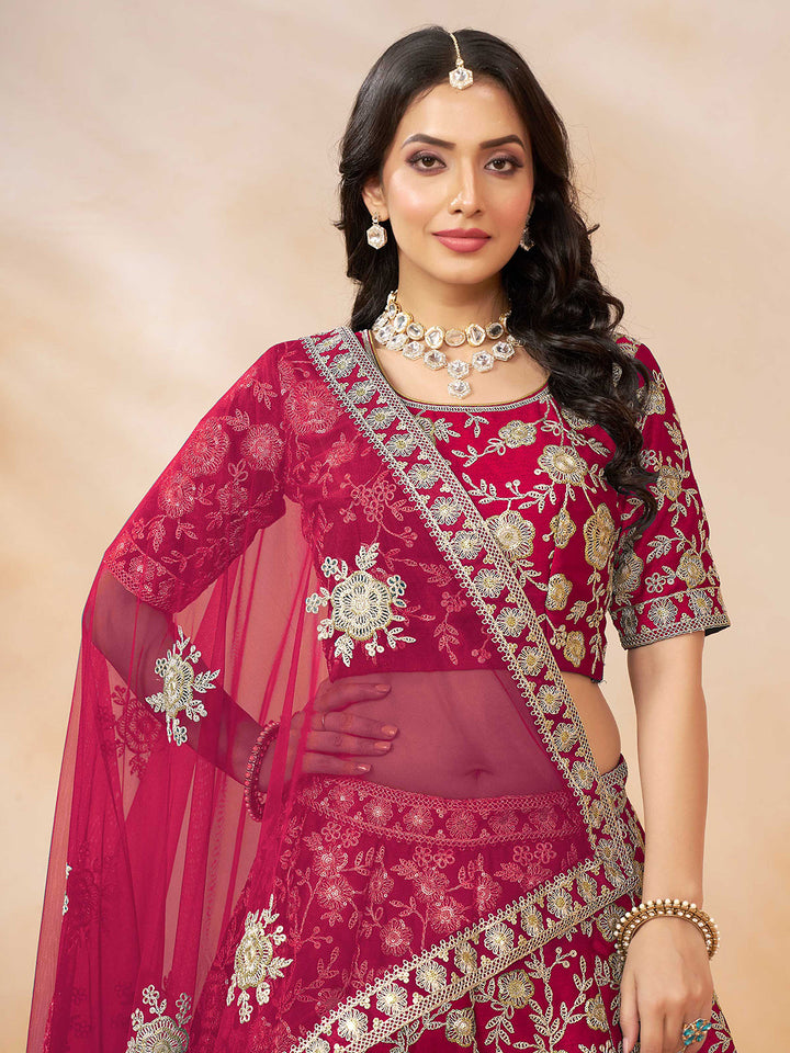 Pink Embroidered Art Silk Semi Stitched Kurta Choli With Lehenga &amp; Dupatta