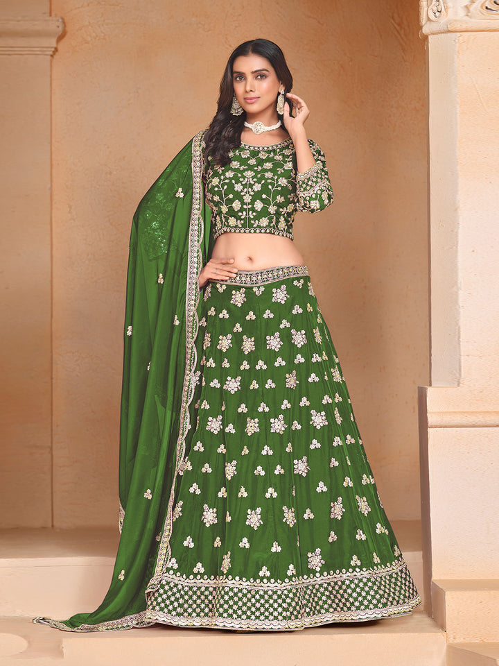 Green Embroidered Oaganza Semi Stitched Kurta Choli With Lehenga &amp; Dupatta