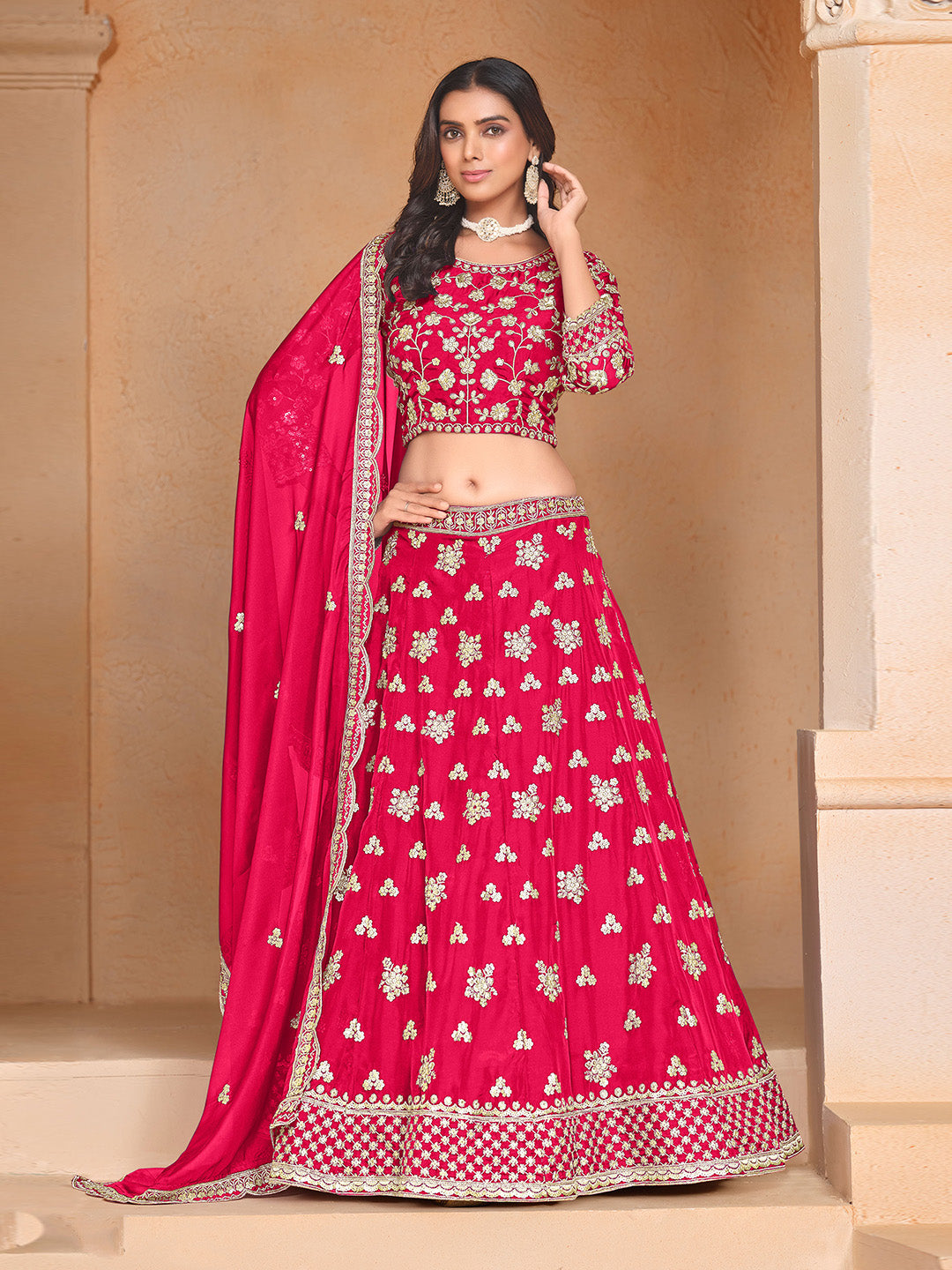 Pink Embroidered Oaganza Semi Stitched Kurta Choli With Lehenga &amp; Dupatta