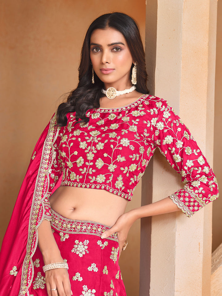 Pink Embroidered Oaganza Semi Stitched Kurta Choli With Lehenga &amp; Dupatta