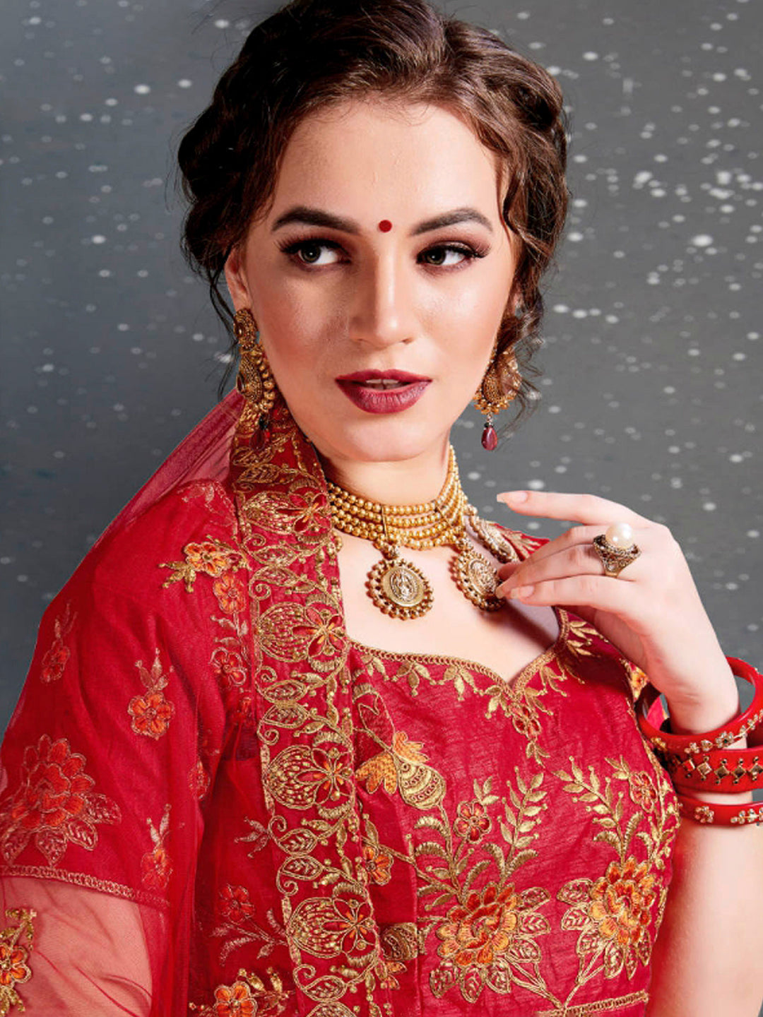 Red Art Silk Embroidered Semi Stitched Lehenga Choli with Dupatta