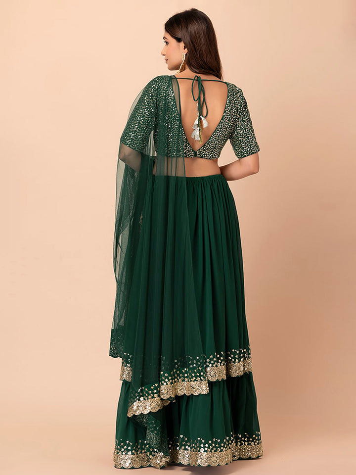 Green Georgette Embroidered Semi Stitched Lehenga Choli with Dupatta