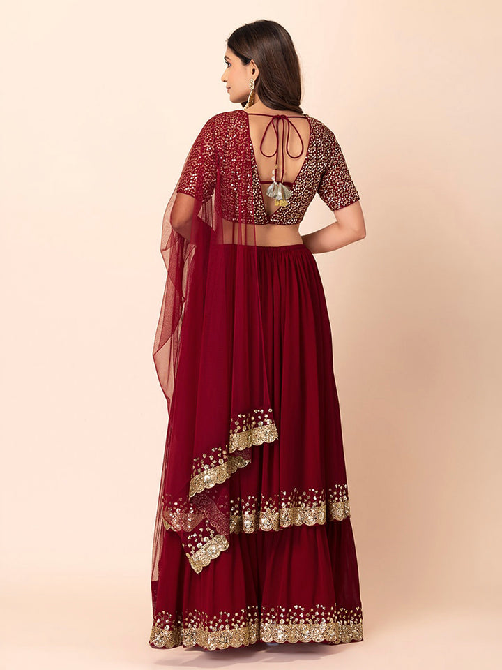 Red Georgette Embroidered Semi Stitched Lehenga Choli with Dupatta