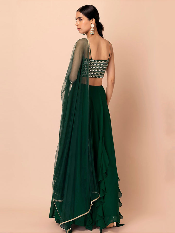 Green Georgette Embroidered Semi Stitched Lehenga Choli with Dupatta