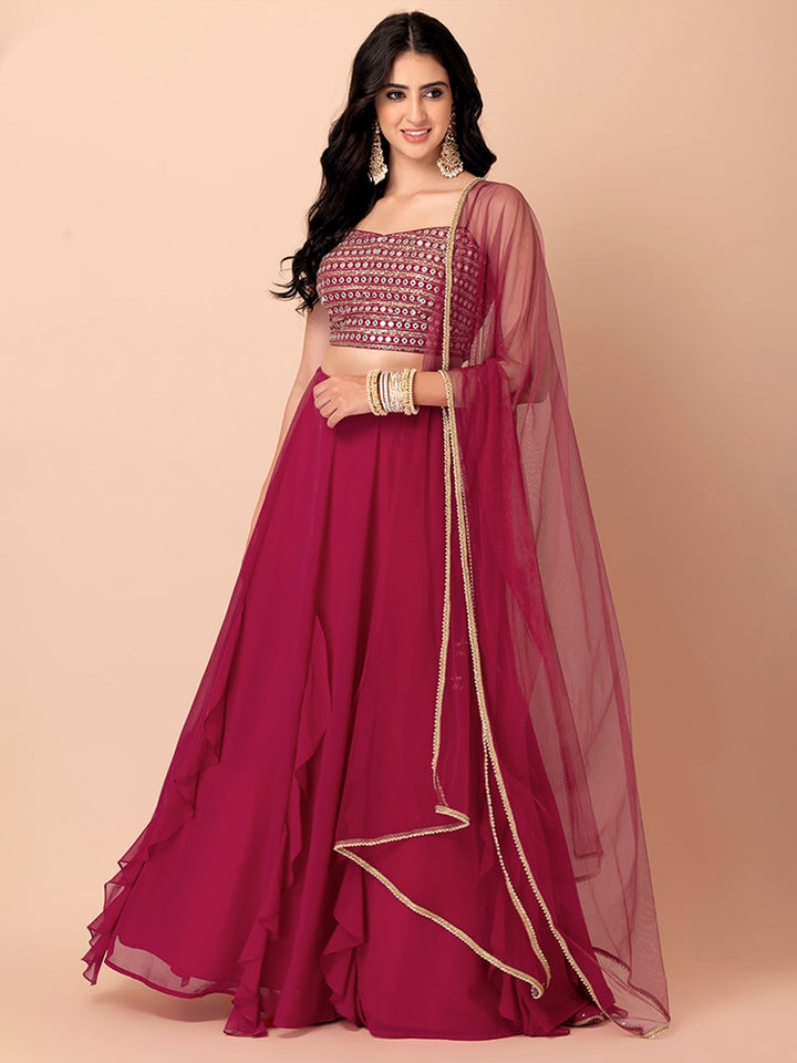 Pink Georgette Embroidered Semi Stitched Lehenga Choli with Dupatta