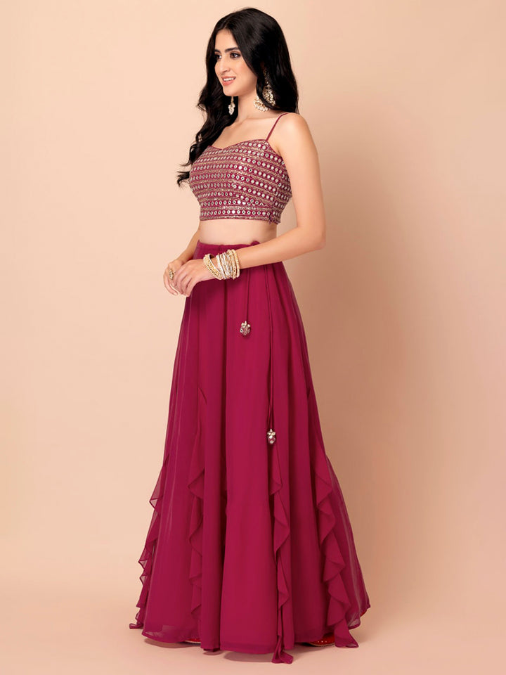 Pink Georgette Embroidered Semi Stitched Lehenga Choli with Dupatta