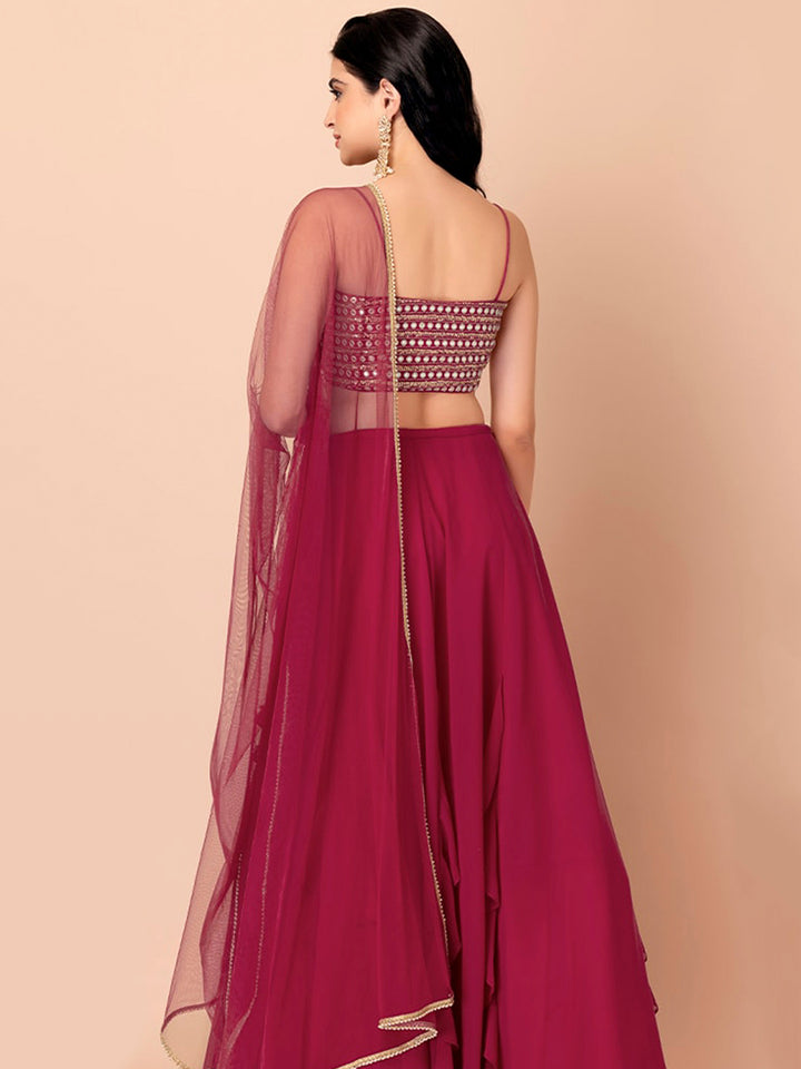 Pink Georgette Embroidered Semi Stitched Lehenga Choli with Dupatta