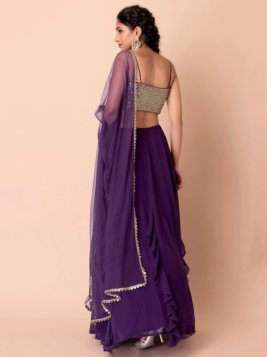 Purple Georgette Embroidered Semi Stitched Lehenga Choli with Dupatta