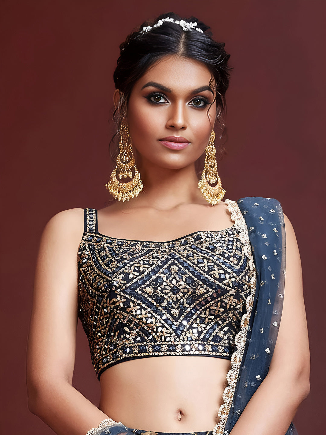 Blue Art Silk Embroidered Semi Stitched Lehenga Choli with Dupatta