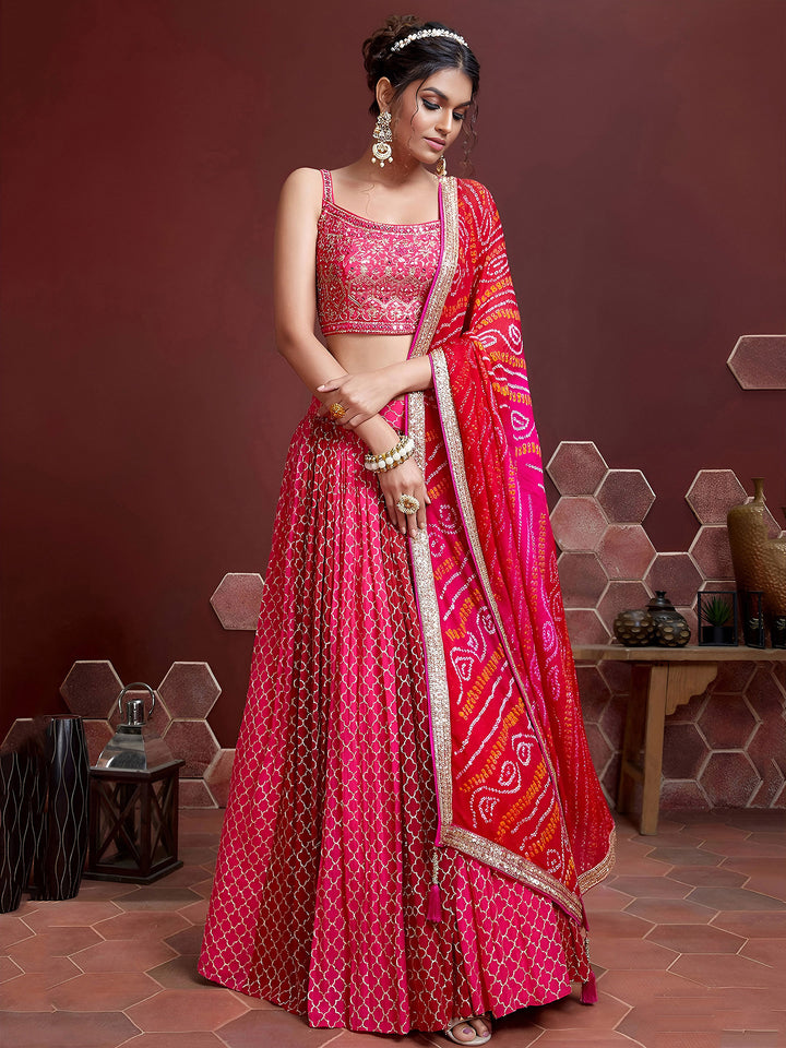 Pink Art Silk Embroidered Semi Stitched Lehenga Choli with Dupatta