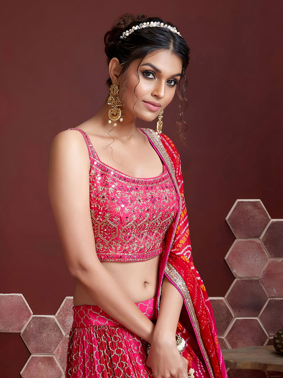 Pink Art Silk Embroidered Semi Stitched Lehenga Choli with Dupatta