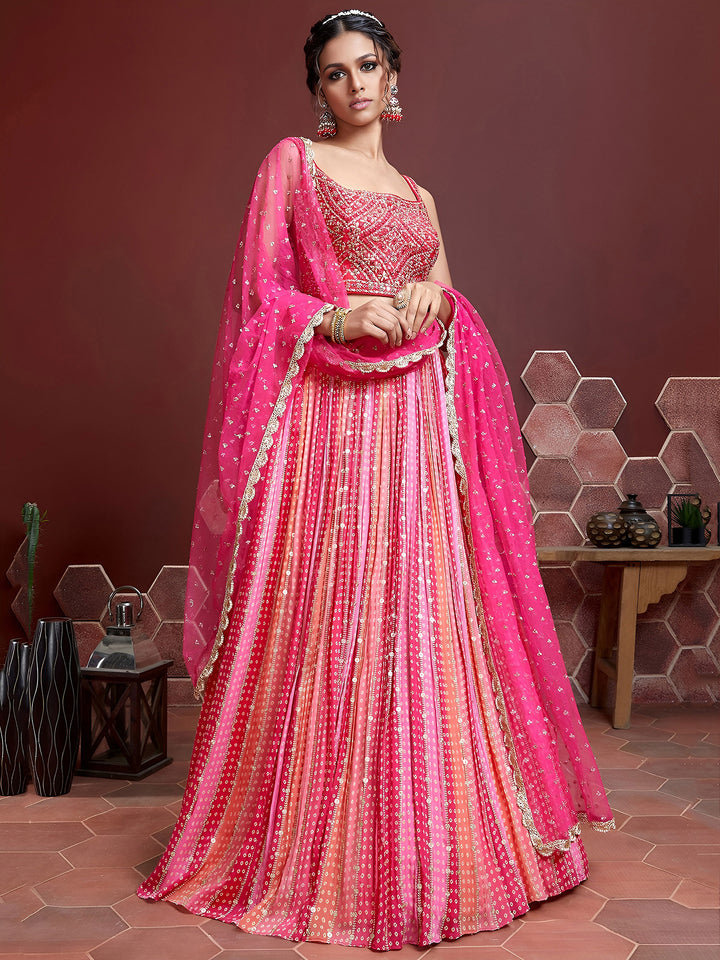 Pink Art Silk Embroidered Semi Stitched Lehenga Choli with Dupatta