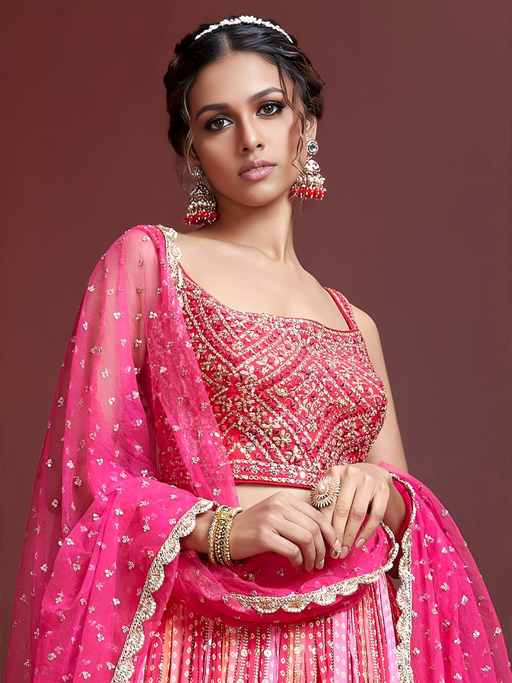 Pink Art Silk Embroidered Semi Stitched Lehenga Choli with Dupatta
