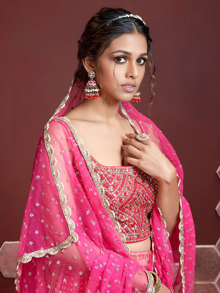 Pink Art Silk Embroidered Semi Stitched Lehenga Choli with Dupatta