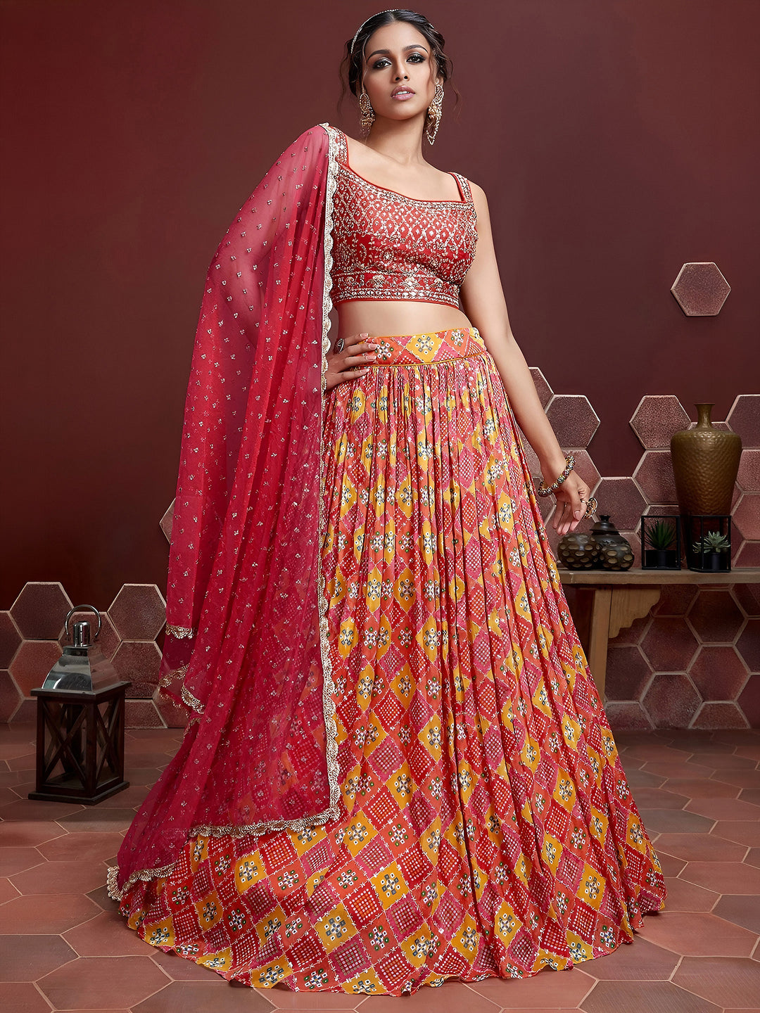Red Art Silk Embroidered Semi Stitched Lehenga Choli with Dupatta