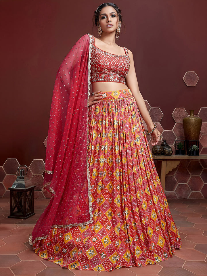 Red Art Silk Embroidered Semi Stitched Lehenga Choli with Dupatta