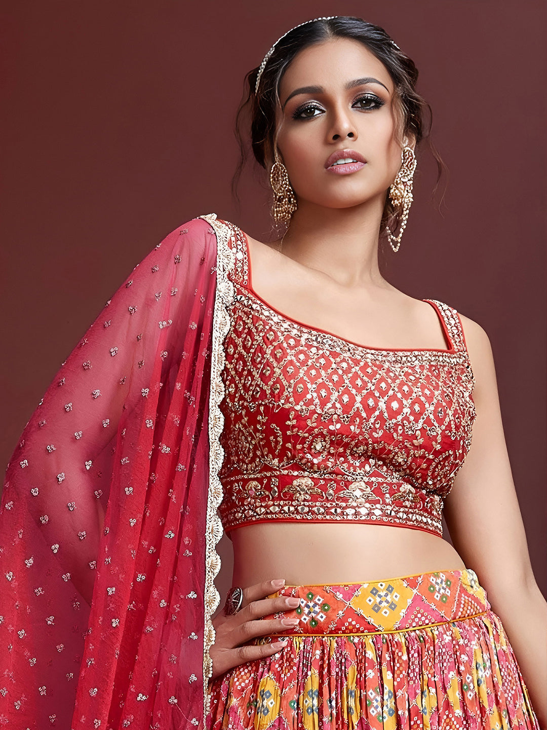 Red Art Silk Embroidered Semi Stitched Lehenga Choli with Dupatta