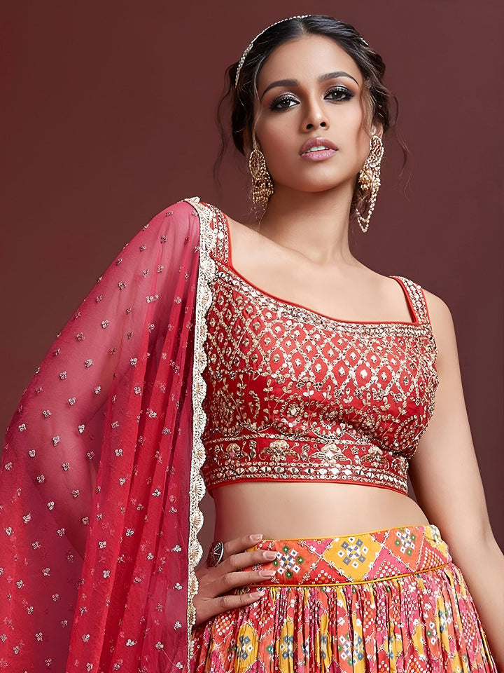 Red Art Silk Embroidered Semi Stitched Lehenga Choli with Dupatta