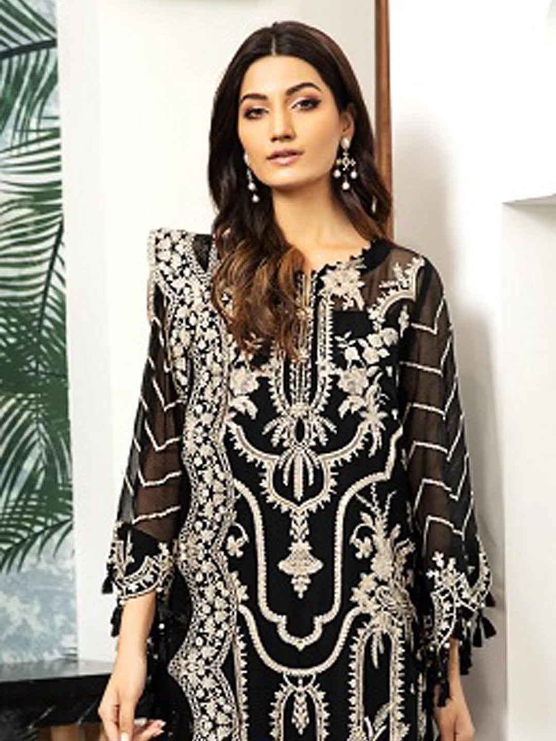 Black Embroidered Oaganza Semi Stitched Kurta With Pant &amp; Dupatta